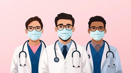 Fototapeta premium Healthcare professionals attending a virtual training session, flat design illustration