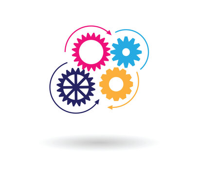 recommend clip art: Colorful Gear Spinning Isolated on White. Technology and mechanics concept vector art