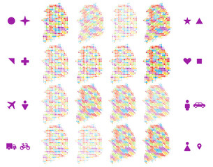 South Korea map in different icon shapes