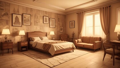 Photo interior modern design room 3d illustration;