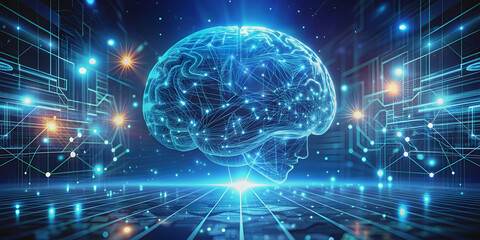 Fototapeta premium Artificial intelligence concept with futuristic technology and digital innovation, AI, machine learning, data, technology