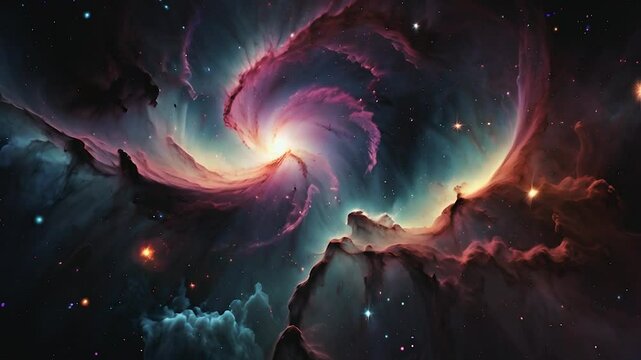 Cosmic energy waves flowing through this abstract space background, with interdimensional auras creating a sense of depth and movement across the infinite universe.