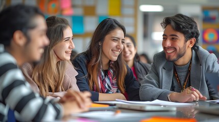 Diverse Students Collaborating in Classroom,Brainstorming on Whiteboard