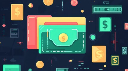A vibrant digital illustration of money, including banknotes and coins, showcasing financial concepts and currency in a modern design.