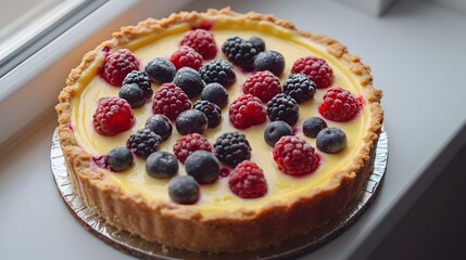 A Delicious Tart with Raspberries, Blackberries and Blueberries