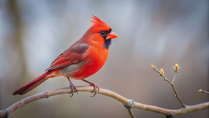 Obraz premium Isolated northern cardinal perched on a tree branch, bird, wildlife, nature, red, North America, feathers, solitary, vibrant
