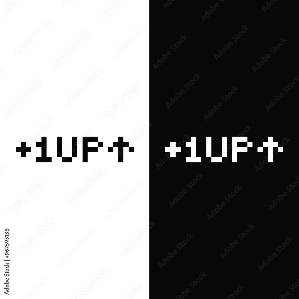 Poster level up button 8 bit text level up Pixel art 8-bit for game you win