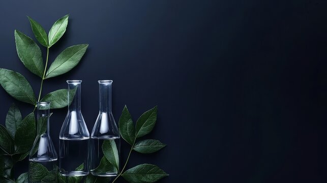 Biological laboratory, nature and science, green background with biochemistry structure and chemical formulas.