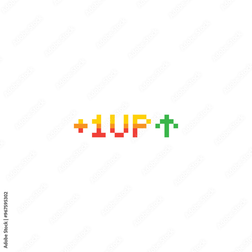 Poster level up button 8 bit text level up Pixel art 8-bit for game you win