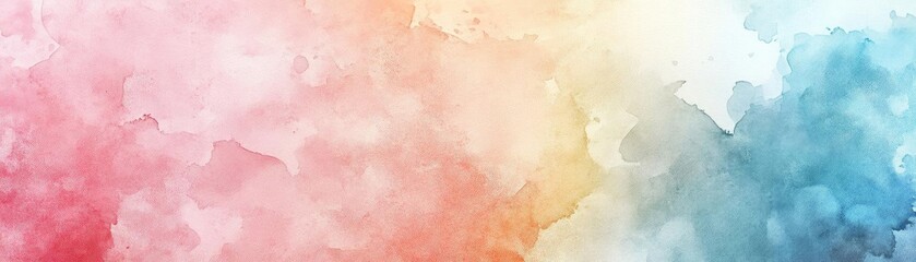 Obraz premium A vibrant watercolor background blending pink, yellow, and blue hues, perfect for artistic projects and creative designs.