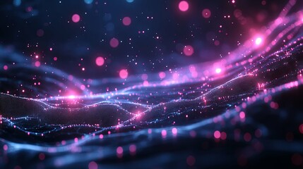 Abstract Digital Landscape with Pink Glowing Lights