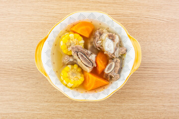 Chinese delicious soup - corn carrot steak soup