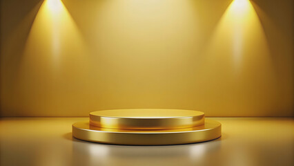 Bright gold podium background for showcasing products, gold, podium, background, showcase, products, display, shiny