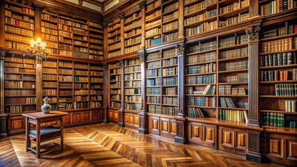 Obraz premium Cozy old library with wooden shelves filled with numerous books , vintage, bookshop, library, literature, education