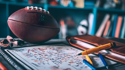 Football Coach's Desk with Planning Board and Game Essentials