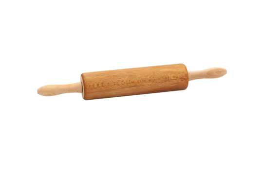 Kitchen wooden rolling pin for rolling out dough. A kitchen appliance for working with dough. No background. Preparation for baking. Horizontal