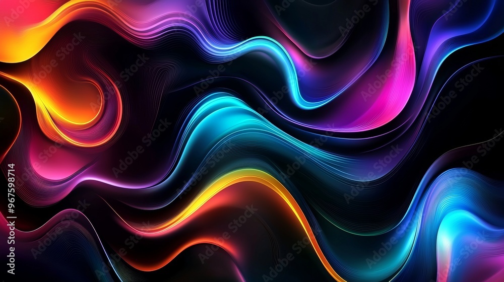 Poster abstract futuristic background with colorful motion elements and neon leds.