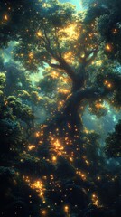 Obraz premium Enchanted Forest Tree with Fireflies