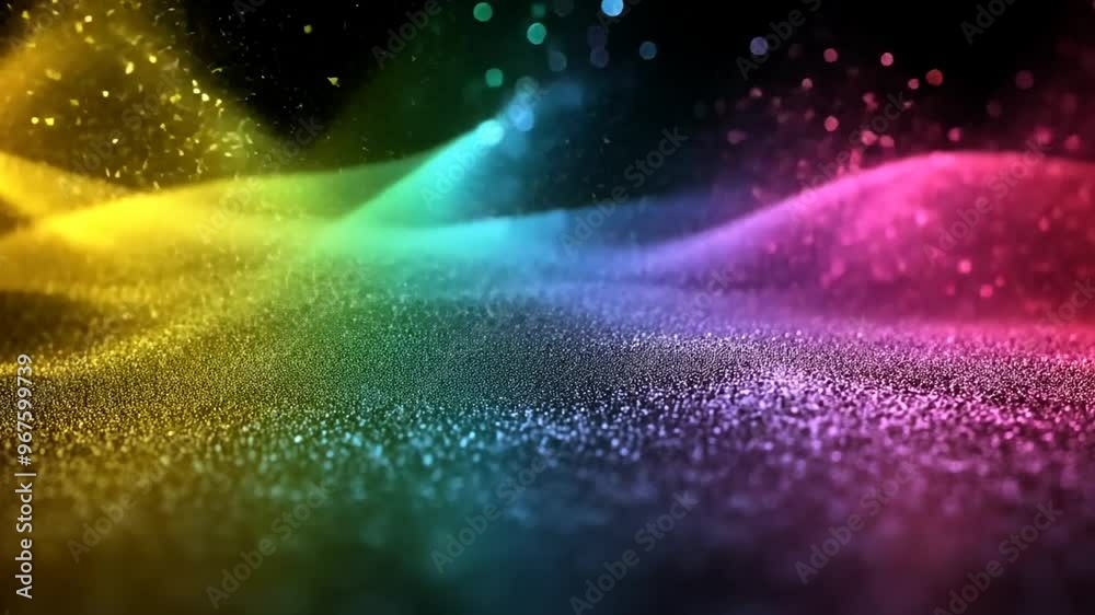 Poster colorful waves of dust create abstract patterns in a dark setting generative ai