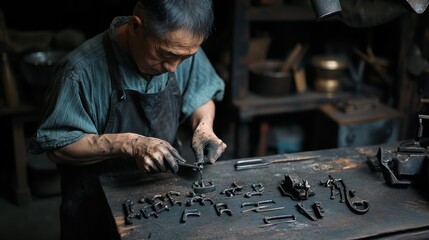 A Blacksmith Concentrating on his Work