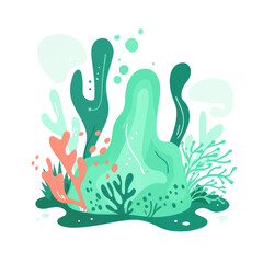 Fototapeta premium Orange and Green Coral Reefs Underwater Ocean Painting Png.