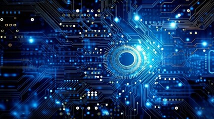 Fototapeta premium Abstract Circuit Board Pattern with Glowing Blue Lines