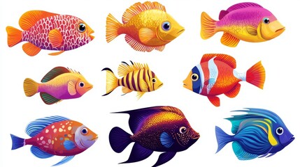Fototapeta premium A set of tropical sea fish isolated on a white background