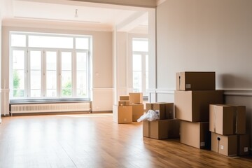 Empty Room with Cardboard Boxes for Moving or Relocation