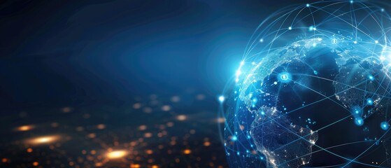 Fototapeta premium A blue globe with a network of lines surrounding it