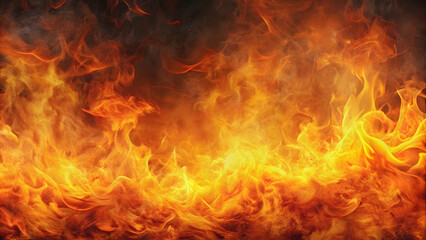 Fiery background with billowing smoke and intense flames , fire, heat, flames, smoke, hot, inferno, blaze, burning, bright