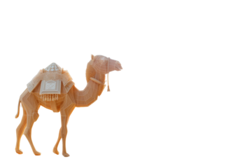 Cute Camel Wooden Figurine Isolated on Png Background.