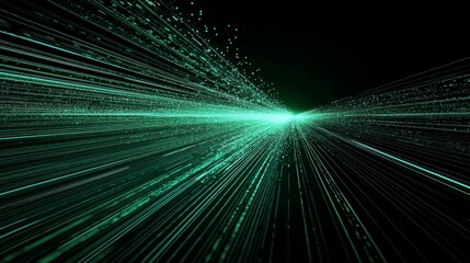 Fototapeta premium This abstract background features green-glowing interconnected fiber optic cables rendered in 3D.