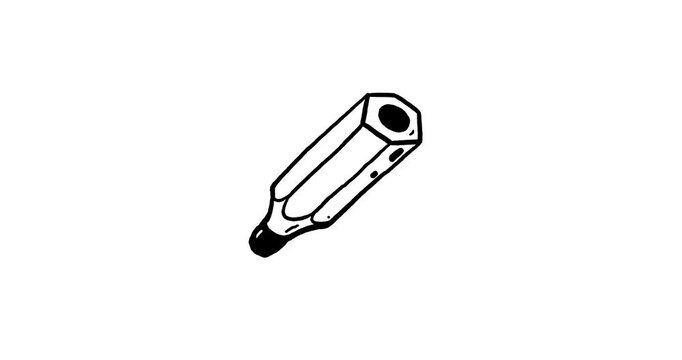 Cartoon magic black and white whiteboard. Pencil springs out and disappears linear simple black and white style. Useful for drawing whiteboard lines.