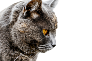 Adorable Grey Cat Isolated Photo on Png Background.