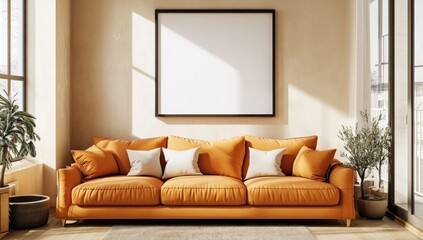 Modern Living Room Interior Design with Orange Sofa