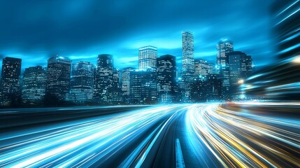 Obraz premium An abstract representation of city traffic at night.