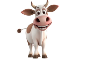  Happy Cow 3D Rendering Isolated on Png Background.