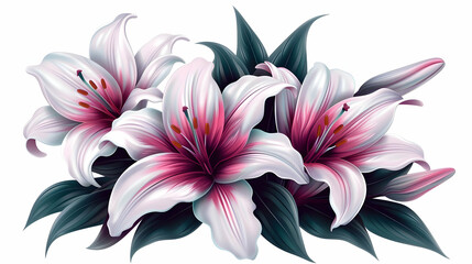 Fototapeta premium Set Elegant Blooming Lilies With Buds Cut Out