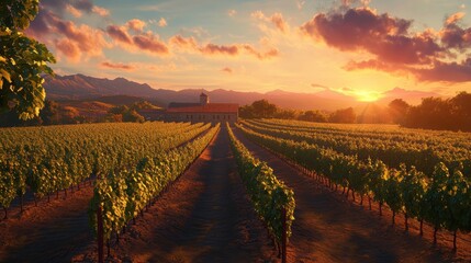 Fototapeta premium Vineyard Sunset Landscape