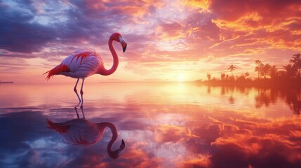 Fototapeta premium Pink Flamingo at Sunset