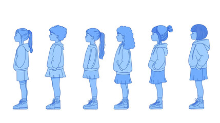 Doodle of little girls isolated on transparent background