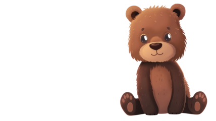 Cute Brown Baby Bear Sitting on Png Background.