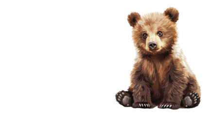 Cute Brown Baby Bear Sitting on Png Background.