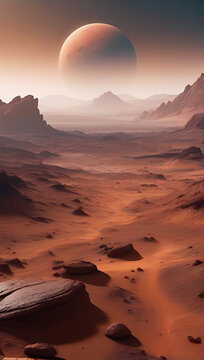 brown rocky surface mars depicted alien planet landscape science fiction fantasy terrain transparent png background filled fog mist