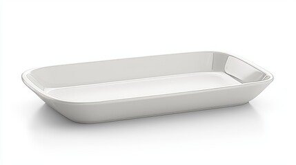 Round white porcelain plate with rectangular shape and rounded corners.