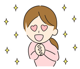 目がハートで好きスキな感情の女性イラスト