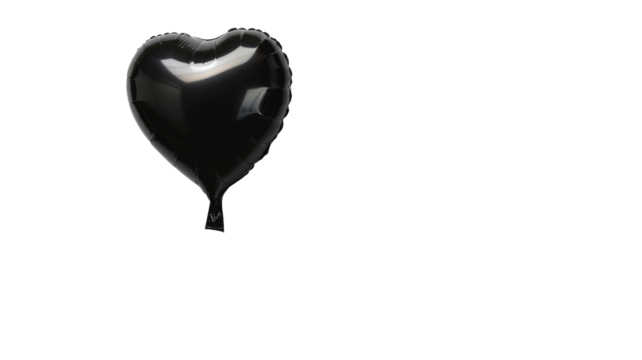 Black Heart-shape Foil Balloon Isolated on Png Background.