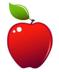 Simple vector illustration of a red apple with a leaf, isolated over white