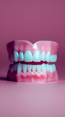 Fototapeta premium Set False Teeth Isolated White Table