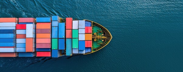 Drone shot of a cargo ship navigating through a narrow waterway